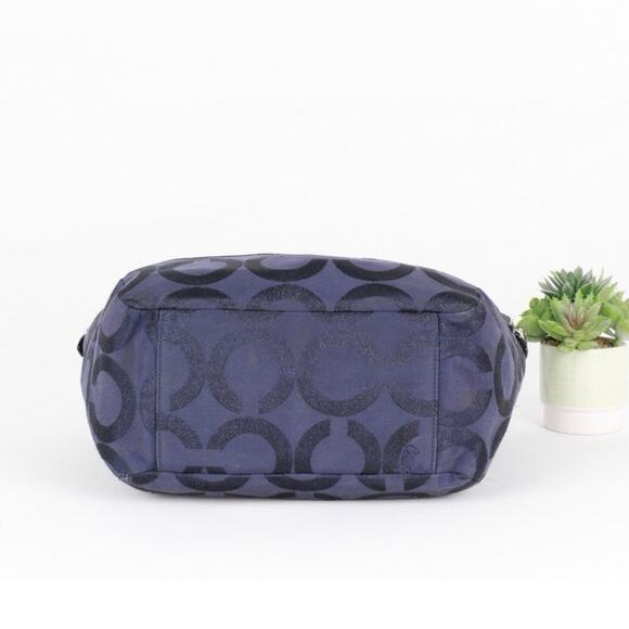 Coach Navy Blue Glitter Signature C Canvas Leather Shoulder Bag - Picture 7 of 10